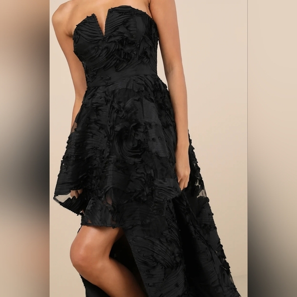Lulus Majestic Glam Black Strapless Textured High-Low Maxi Dress Wedding Party - Picture 4 of 10